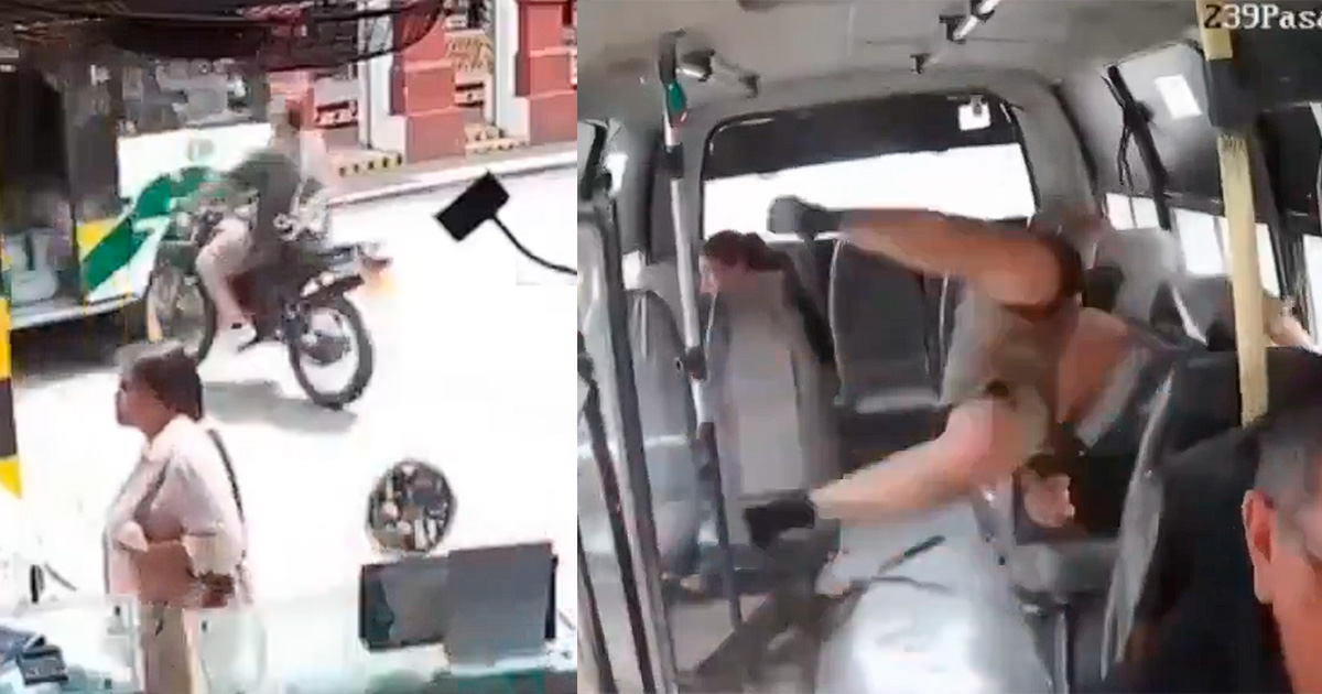 Motorista de ônibus na Colômbia esqueceu de fechar a porta… e essa distração acabou salvando a vida de um motociclista