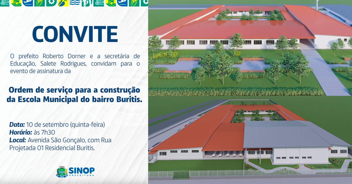 Festeja Sinop: Prefeitura assina amanhã (10) ordem de serviço para construção de escola no Residencial Buritis